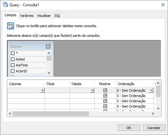 Janela de configuração da Consulta