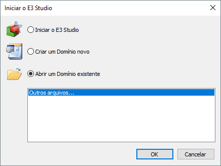 Caixa de diálogo inicial do E3 Studio