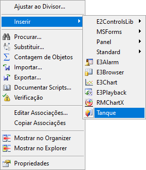 Menu Inserir - Tanque