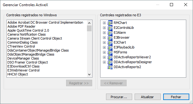 Janela Gerenciar Controles ActiveX
