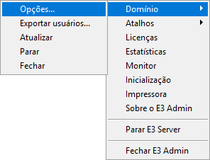 Opções de configuração via Área de Notificações do Windows