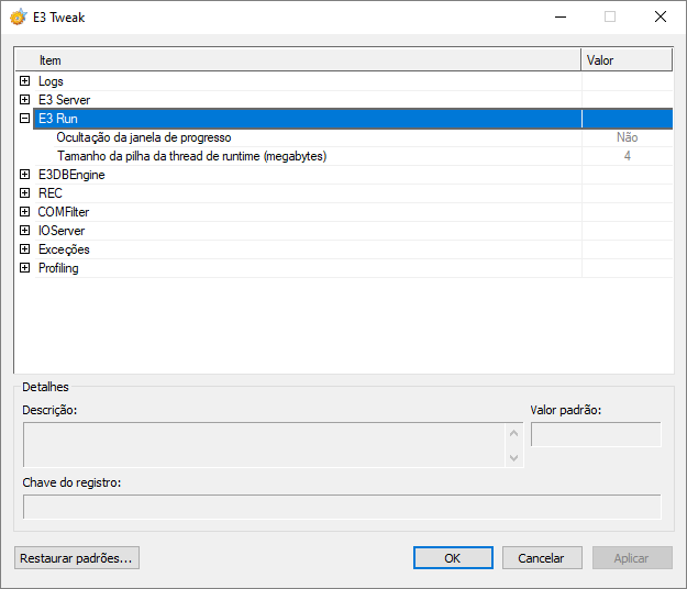 Configurações do E3Run
