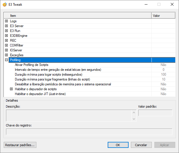 Configurações de Profiling