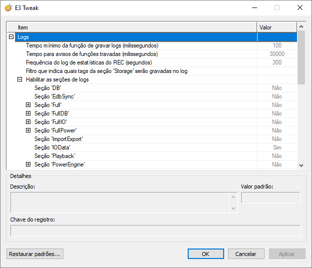 Configurações dos Logs