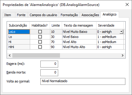 Configuração do Alarme Analógico