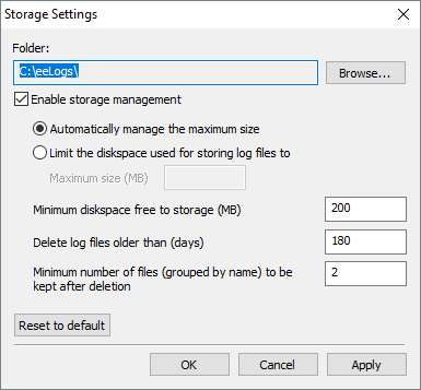 Janela Storage Settings