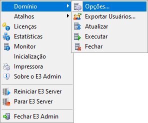 Menu Domínio - Opções