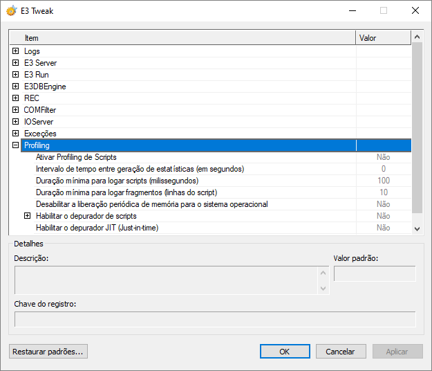 Configurações de Profiling