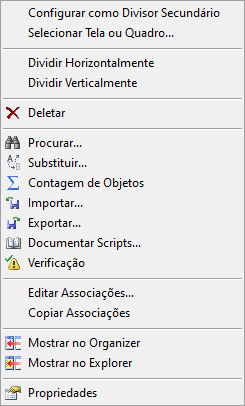 Menu de divisão do Quadro