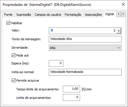 Configuração do Alarme Digital