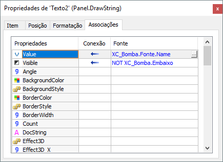 Associação com as propriedades Value e Visible