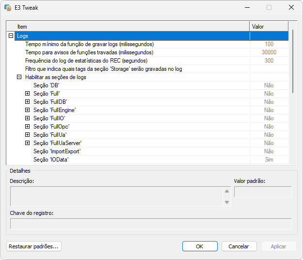 Configurações dos Logs