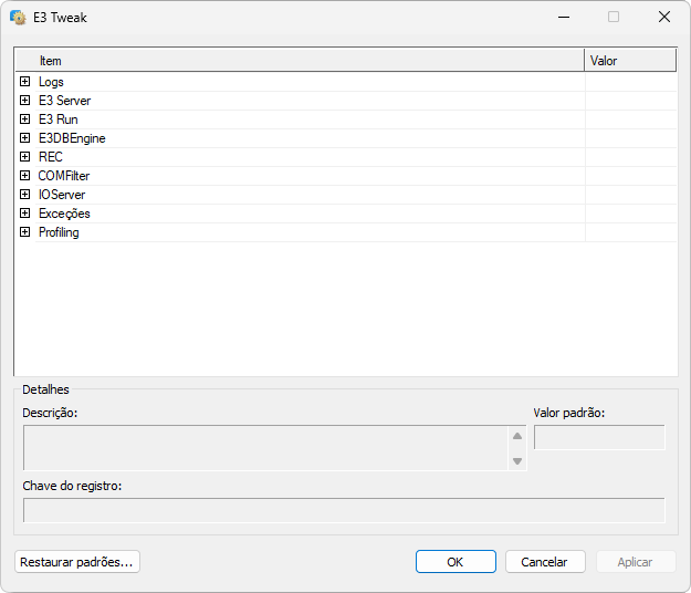 Janela principal do E3 Tweak