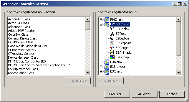 Janela Gerenciar Controles ActiveX