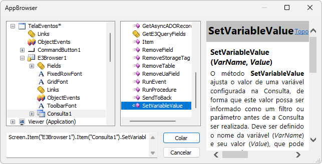 Método SetVariableValue da Consulta