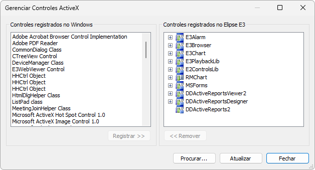 Janela Gerenciar Controles ActiveX Janela Gerenciar Controles ActiveX