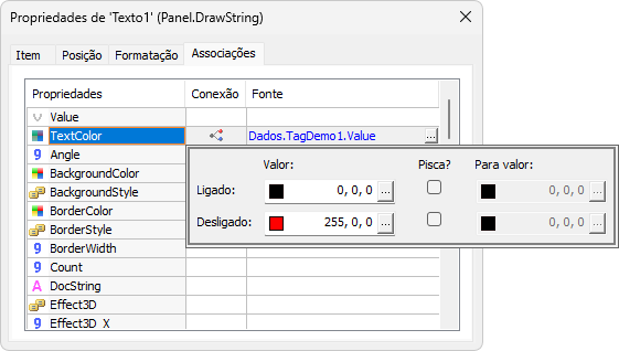 Associando a cor do texto ao valor de Tag1 Associando a cor do texto ao valor de Tag1