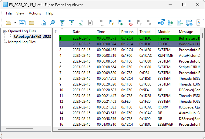 Janela de visualização de eventos Janela de visualização de eventos