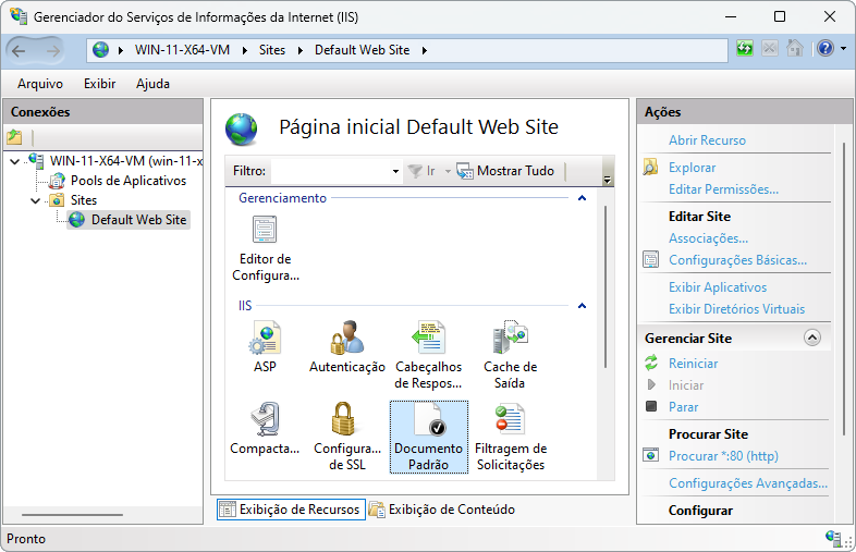 Documento Padrão do IIS no Windows 11 Documento Padrão do IIS no Windows 11