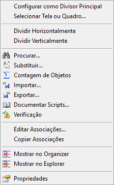 Menu de divisão do Quadro Menu de divisão do Quadro