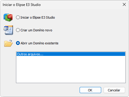 Caixa de diálogo inicial do Elipse E3 Studio Caixa de diálogo inicial do Elipse E3 Studio