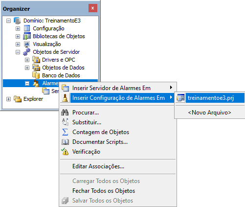 Inserir Configuração de Alarmes