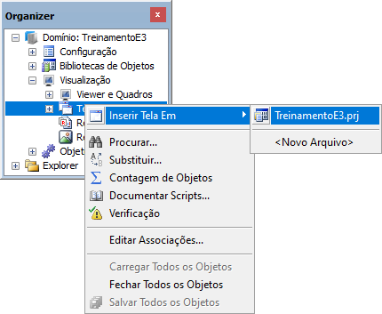 Opção Inserir Tela em Opção Inserir Tela em