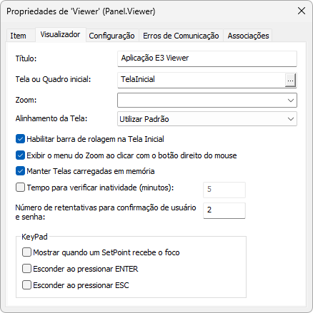 Janela de propriedades do Viewer Janela de propriedades do Viewer