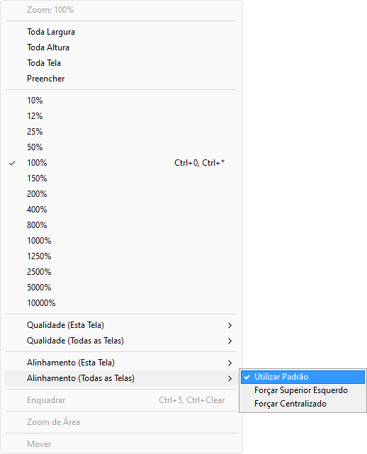 Opções da propriedade ScreenAlignment do Elipse E3 Viewer