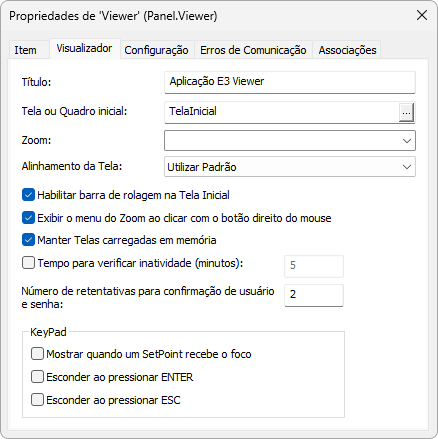 Janela de propriedades do Viewer