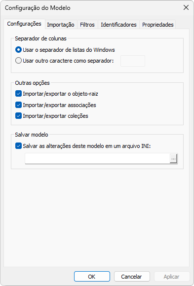 Aba Configurações
