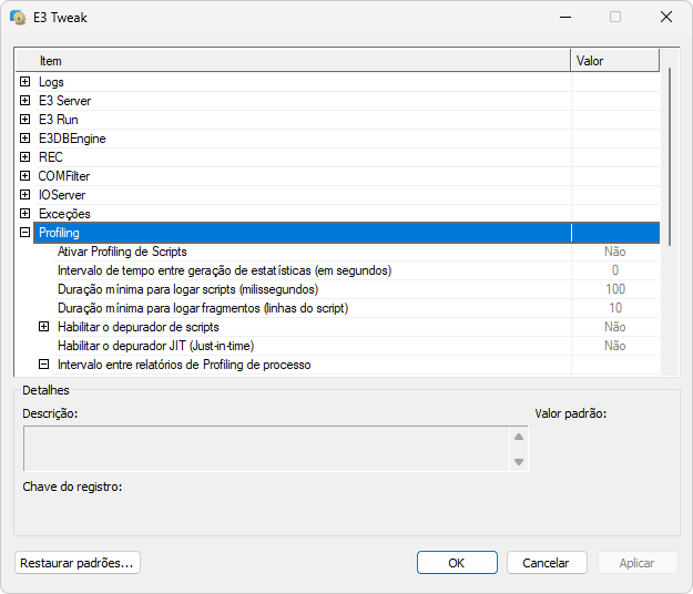 Configurações de Profiling