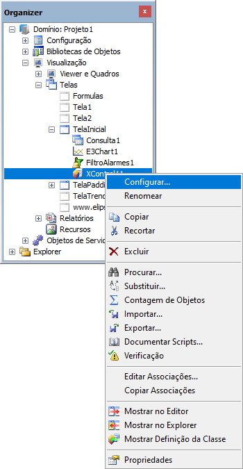 Menu contextual da instância do objeto ElipseX Menu contextual da instância do objeto ElipseX