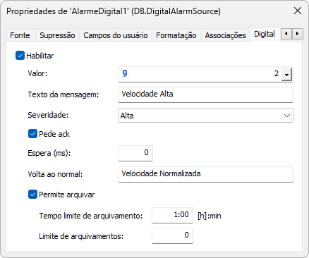 Configuração do Alarme Digital