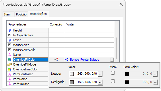 Associação Digital na propriedade OverrideFillColor