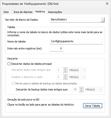 Configuração do Histórico