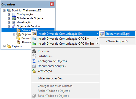 Opção Inserir Driver de Comunicação Em