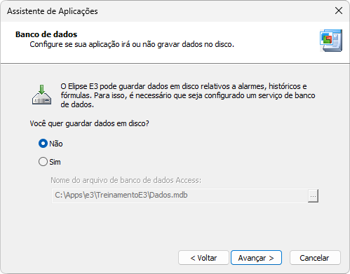 Opção de configuração de um banco de dados
