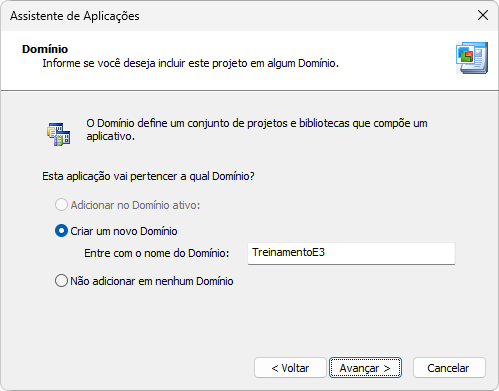 Opção de definição de um Domínio