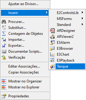 Menu Inserir - Tanque