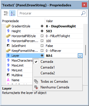 Opções da propriedade Layer Opções da propriedade Layer