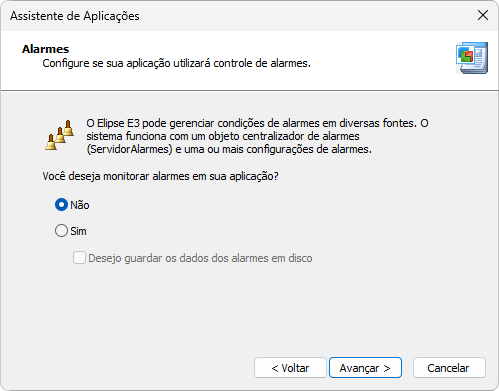 Opção de configuração de alarmes