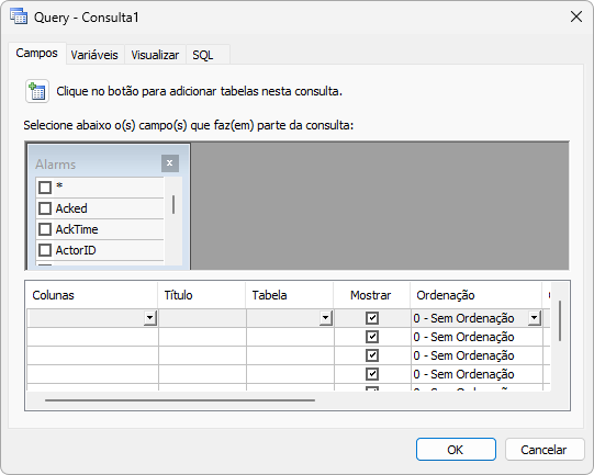 Janela de configuração da Consulta Janela de configuração da Consulta
