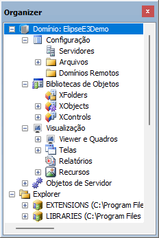 Janela do Organizer em modo Domínio Janela do Organizer em modo Domínio