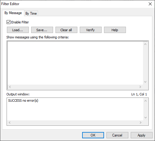 Aba By Message da janela Filter Editor