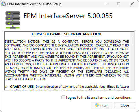 Termos de uso do EPM Interface Server