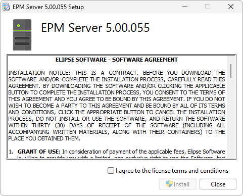 Termos de uso do EPM Server