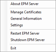 Menu contextual do EPM Server