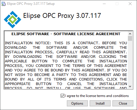 Termos de uso do Elipse OPC Proxy
