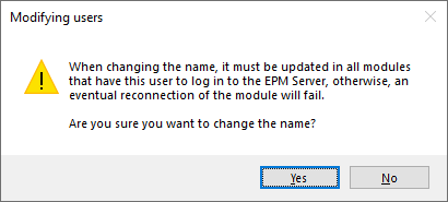 Alerta de mudança de nome de usuário